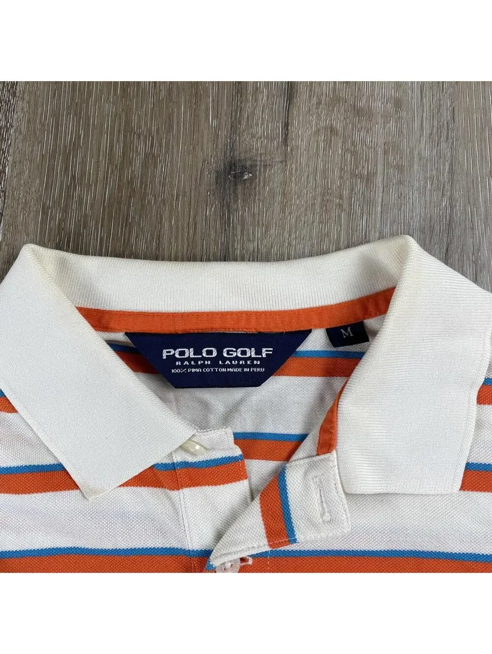 POLO GOLF Ralph Lauren Shirt Men's Medium Orange Blue Stripe Pima Cotton Logo